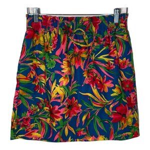 J Crew Women’s Linen Blend Skirt Size 2 Mini Blue Floral Tropical Boho Summer